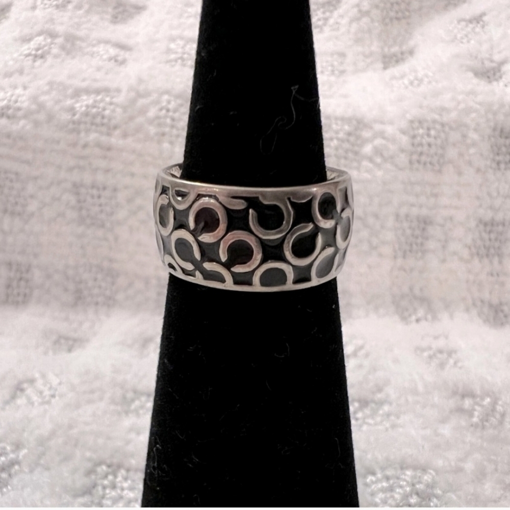 Coach Black and Silver Ring Size 6